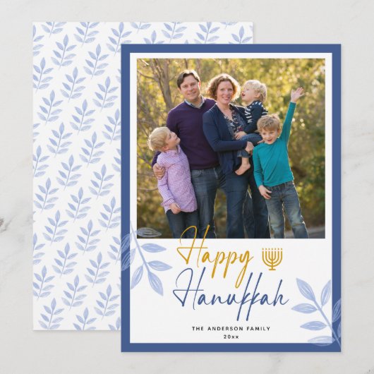 Happy Hanukkah White Photo Holiday Feestdagenkaart (Voorkant / Achterkant)