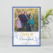 Happy Hanukkah White Photo Holiday Feestdagenkaart (Staand voorkant)