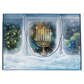 Happy Hanukkah. Winter Scene met Menorah Groot Cadeauzakje (Voorkant)