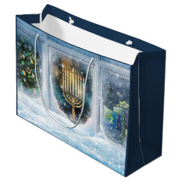 Happy Hanukkah. Winter Scene met Menorah Groot Cadeauzakje