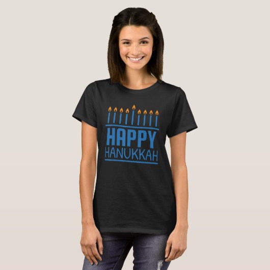 Happy Hanukkah Women Mannen Kinder joodse Menorah T-shirt (Voorkant volledig)