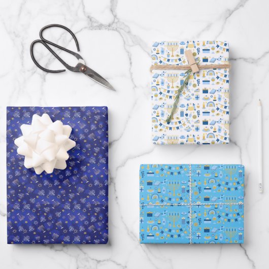 Happy Hanukkah Wrapping Paper 3-pakket (Voorkant)