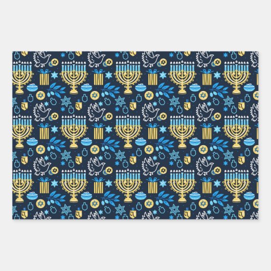 Happy Hanukkah Wrapping Paper Set van 3 (Voorkant)