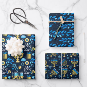 Happy Hanukkah Wrapping Paper Set van 3