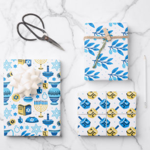 Happy Hanukkah Wrapping Paper Set van 3
