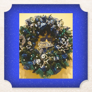 Happy Hanukkah Wreath Jewish Holiday Kartonnen Onderzetters