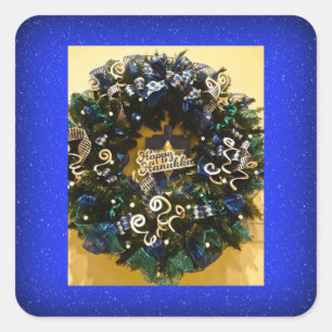 Happy Hanukkah Wreath Jewish Holiday Vierkante Sticker