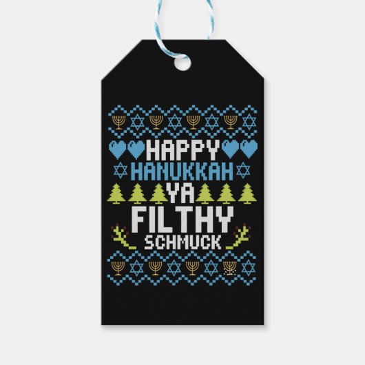 Happy Hanukkah Ya Filthy Schmuck Jewish Sweater Cadeaulabel (Voorkant)