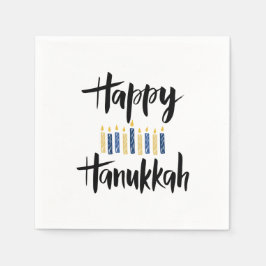 Happy Hanukkah Yellow Blue Candles Servet
