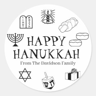 Happy Hanukkah zwarte witte cadeaubon Ronde Sticker