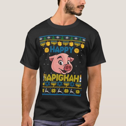 Happy Hapigkah Funny Pig Farmer Sweater Hanukkah C T-shirt (Voorkant)