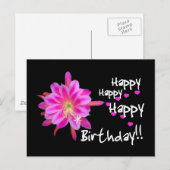 Happy Happy Birthday - Roze tropische bloem Briefkaart (Voorkant / Achterkant)