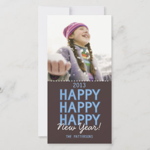 Happy Happy Happy New Year Fotokaart Groet Feestdagenkaart