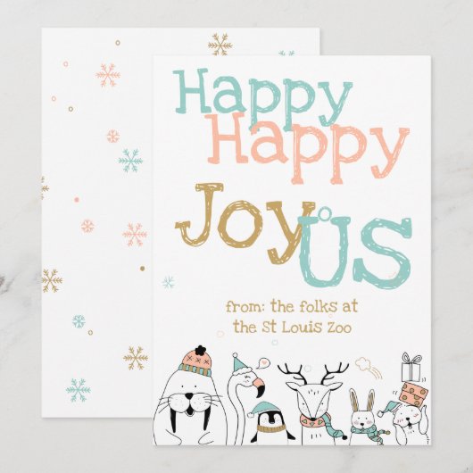 Happy Happy JoyoUs Cartoon Animals Kerstmis Kaart (Voorkant / Achterkant)