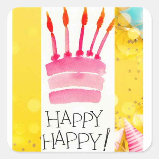 HAPPY HAPPY VIERKANTE STICKER (Voorkant)