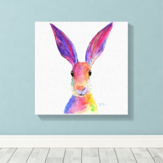 Happy Hare 'Jelly Bean' van Shirley MacArthur Canvas Afdruk (Insitu (Houten vloer))