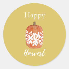 Happy Harvest Herfst Pompoen Stickers- Geel Ronde Sticker