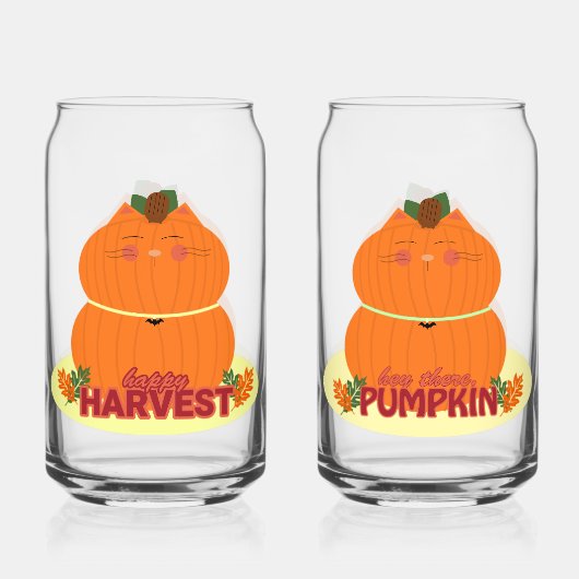 Happy Harvest Pumpkin Cat Blikvorm Glas (Voorkant)