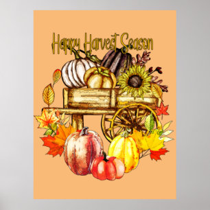 Happy Harvest Season - Autumn Pumpkins Poster