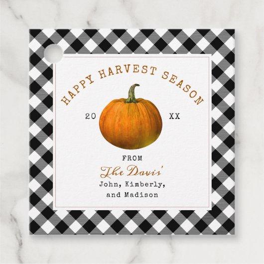 Happy Harvest Thanksgiving Pumpkin Plaid Bedankjes Labels (Voorkant)