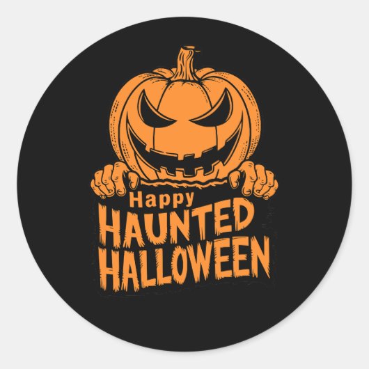 Happy Haunted Halloween Ronde Sticker (Voorkant)