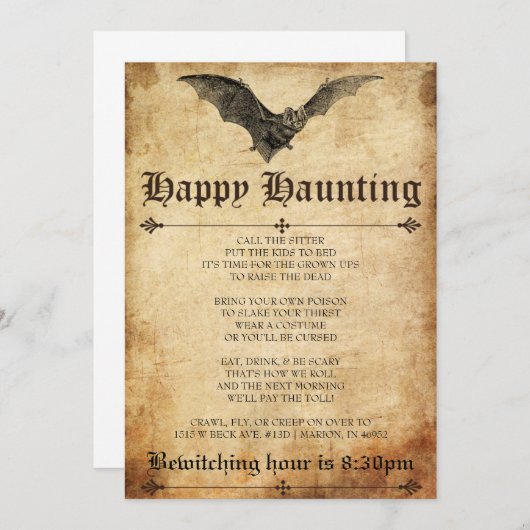 Happy Haunting Bat Halloween Uitnodiging (Voorkant / Achterkant)
