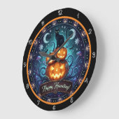 Happy Haunting Black Cat Pumpkin Grote Klok (Hoek)