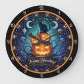 Happy Haunting Black Cat Pumpkin Grote Klok (Voorkant)