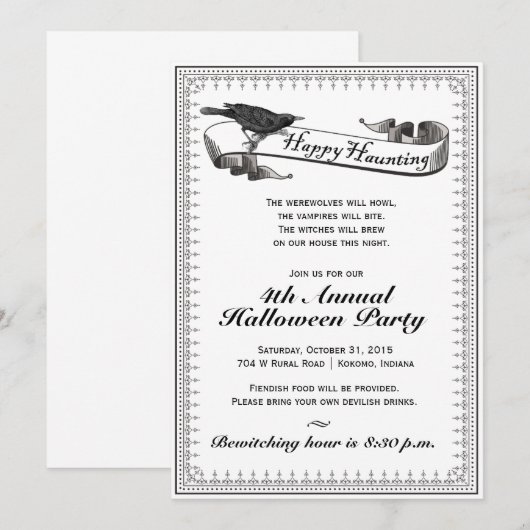 Happy Haunting Classic Halloween Invite Kaart (Voorkant / Achterkant)