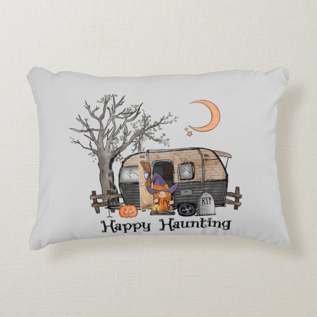 Happy Haunting | Halloween Camper | Spooky Witch Accent Kussen (Voorkant)