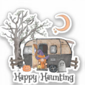 Happy Haunting | Halloween Camper | Spooky Witch Sticker (Voorkant)