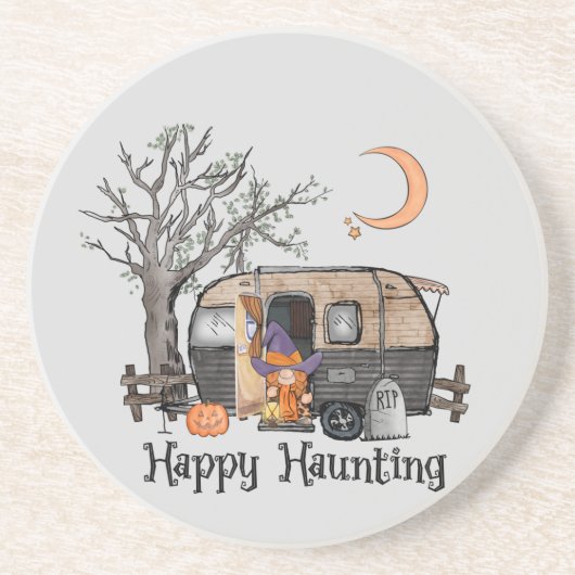 Happy Haunting | Halloween Camper | Spooky Witch Zandsteen Onderzetter (Voorkant)