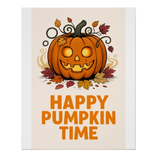 Happy Haunting – Halloween Pumpkin Poster 📝 Opis (Voorkant)