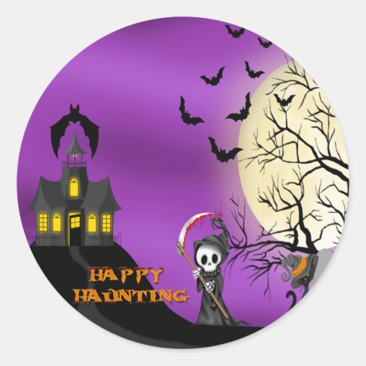 Happy Haunting Reaper Envelope-zegels Ronde Sticker (Voorkant)