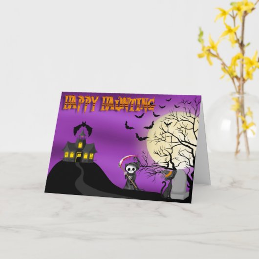 Happy Haunting Reaper Wenskaart Kaart (Gele Bloem)