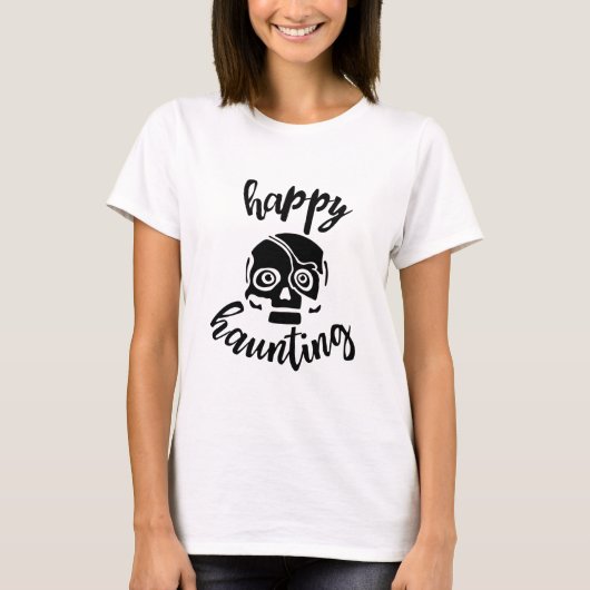 Happy Haunting Scull voor Halloween T-shirt (Voorkant)