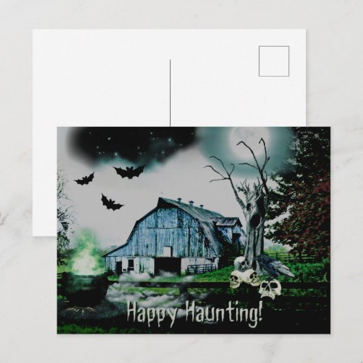 *~* Happy Haunting Skulls HALLOWEEN Briefkaart (Voorkant / Achterkant)