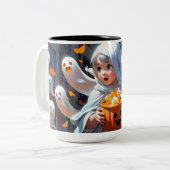 Happy Haunting! Tweekleurige Koffiemok (Voorkant links)