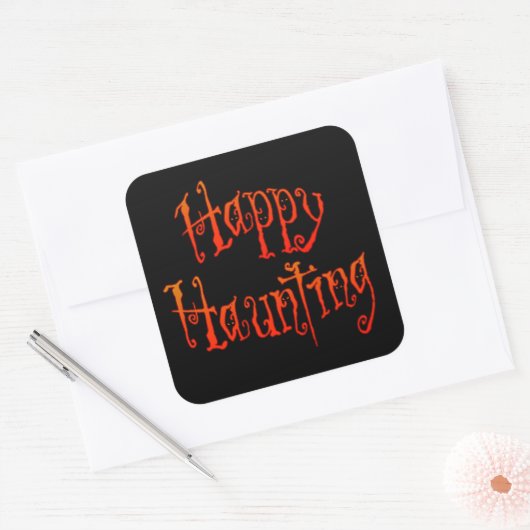 Happy Haunting Vierkante Sticker (Envelop)