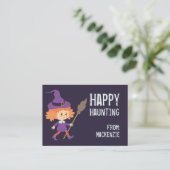 Happy Haunting Witch Halloween Classroom Kaart Visitekaartje (Staand voorkant)