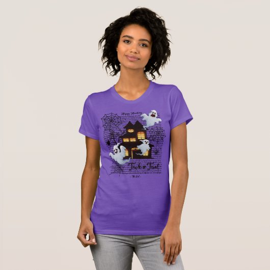 Happy Haunting Women's Halloween Ghost T-shirt T-S (Voorkant volledig)