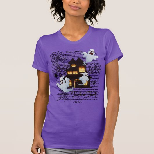 Happy Haunting Women's Halloween Ghost T-shirt T-S (Voorkant)