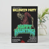 Happy Haunting Zombie Halloween Party Uitnodiging (Staand voorkant)