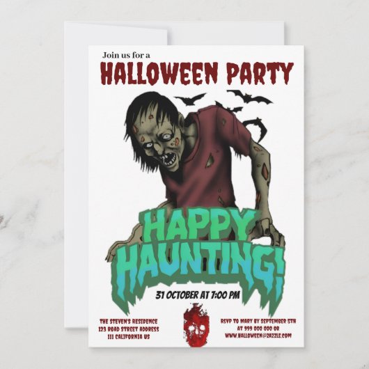 Happy Haunting Zombie Halloween Party Uitnodiging (Voorkant)
