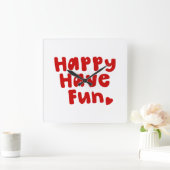 Happy have Fun Vierkante Klok (Huis)