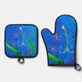 Happy Hawaiian Orchid Bird Ovenwant & Pannenlap Set