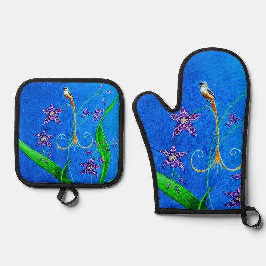 Happy Hawaiian Orchid Bird Ovenwant & Pannenlap Set (Voorkant)