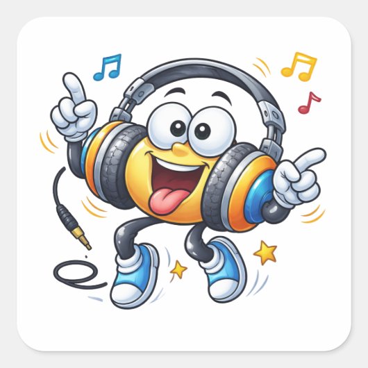 Happy Headphones Cartoon Music Sticker (Voorkant)