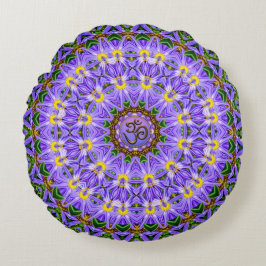 Happy Healing Paars Yellow Mandala OM Yoga Round Rond Kussen