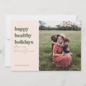 Happy Healthy Feestdagen Foto Blush en Green Feestdagenkaart (Voorkant)